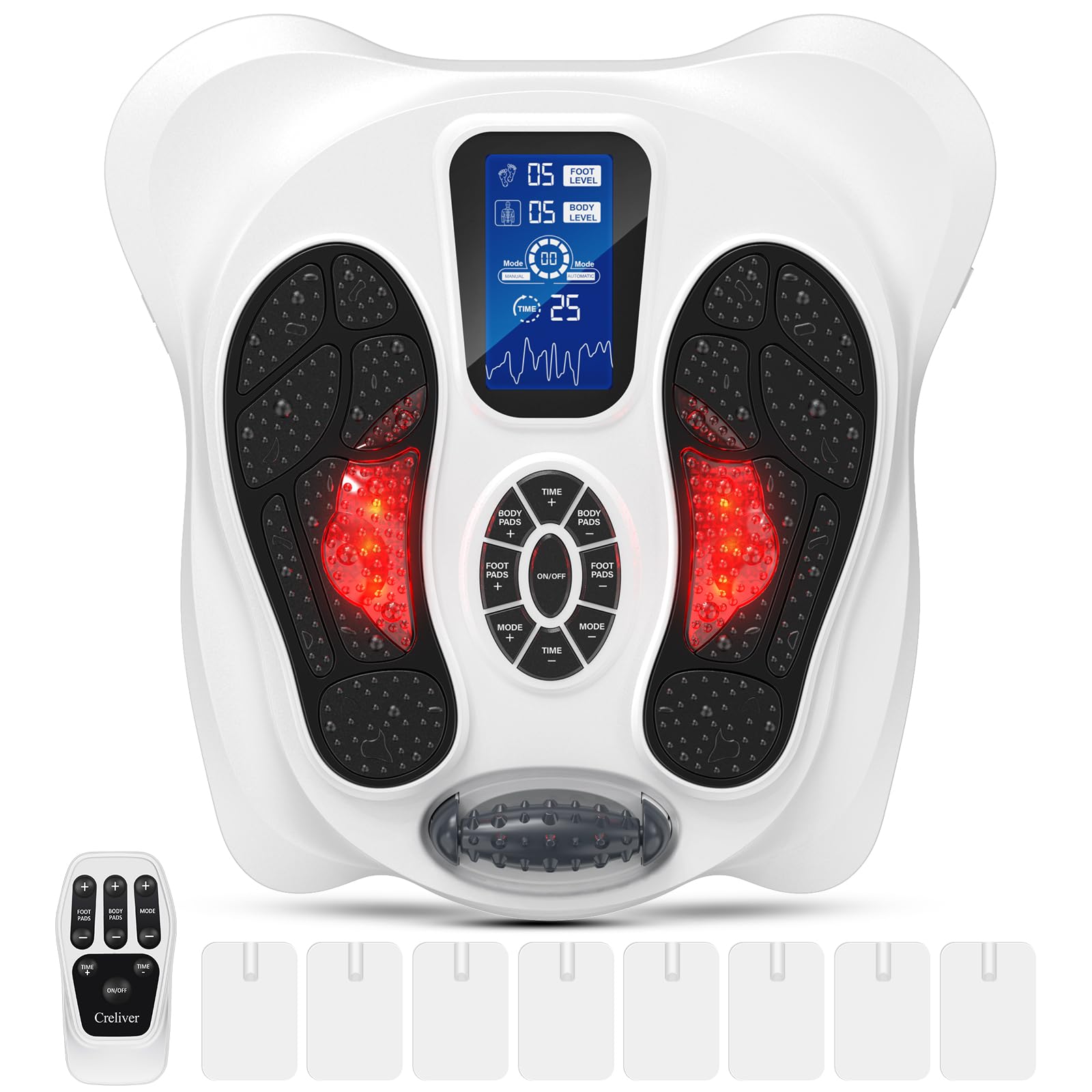Creliver Electronic Muscle Stimulator AST-300A device with remote control and body pads.
