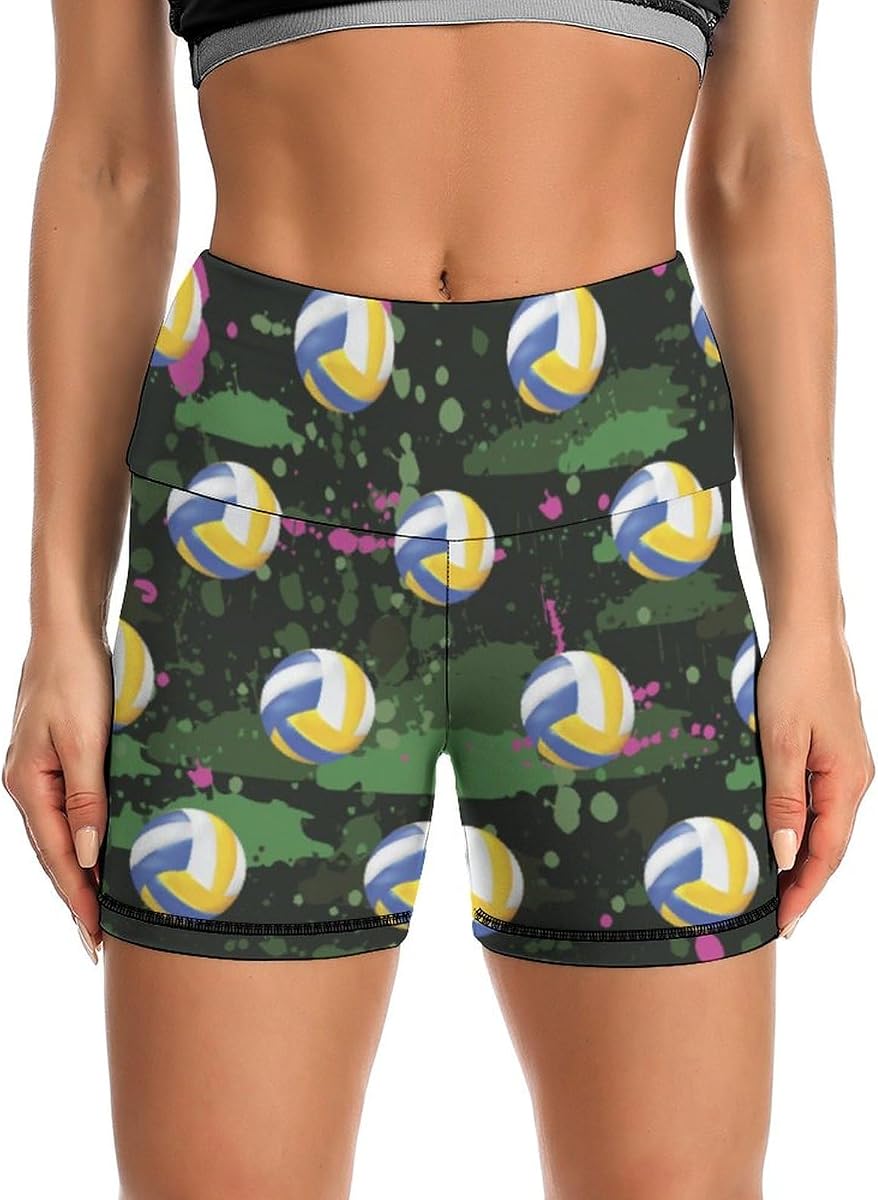 Volleyball Pattern High Waist Yoga Shorts for Women Athletic Shorts Leggings