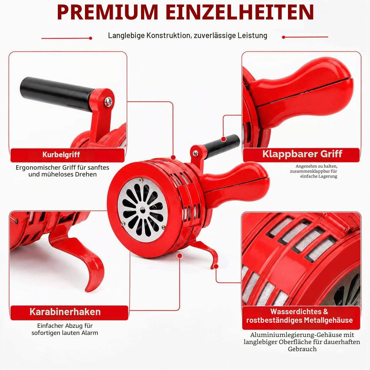 Handkurbel Sirene, 120dB Handsirene Kurbel Alarmsirene Megaphone TröTe Fanfare, Tragbarer Manuell Handsirene Alarm Luftschutzsirene Laute Handkurbel Sirenenhorn FüR Fabriken Schulen