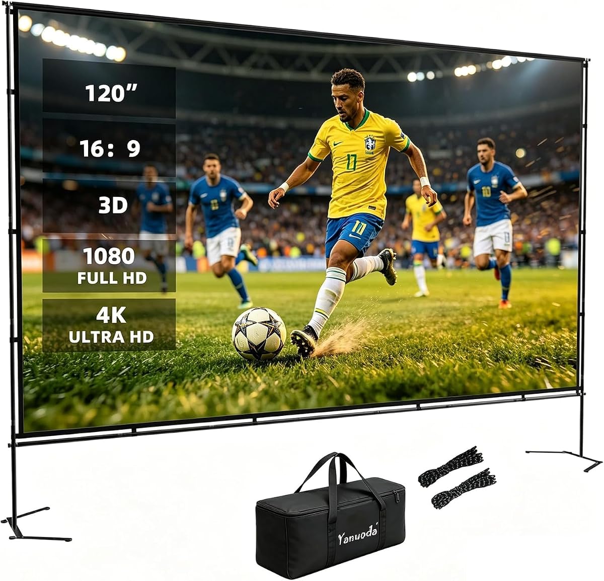 Outdoor Projector Screen with Stand, Portable 16:9 (120-inch) | 4K HD, Wrinkle-Free Display, Washable Fabric, Outdoor Ready, Easy Setup, Carry Bag Included