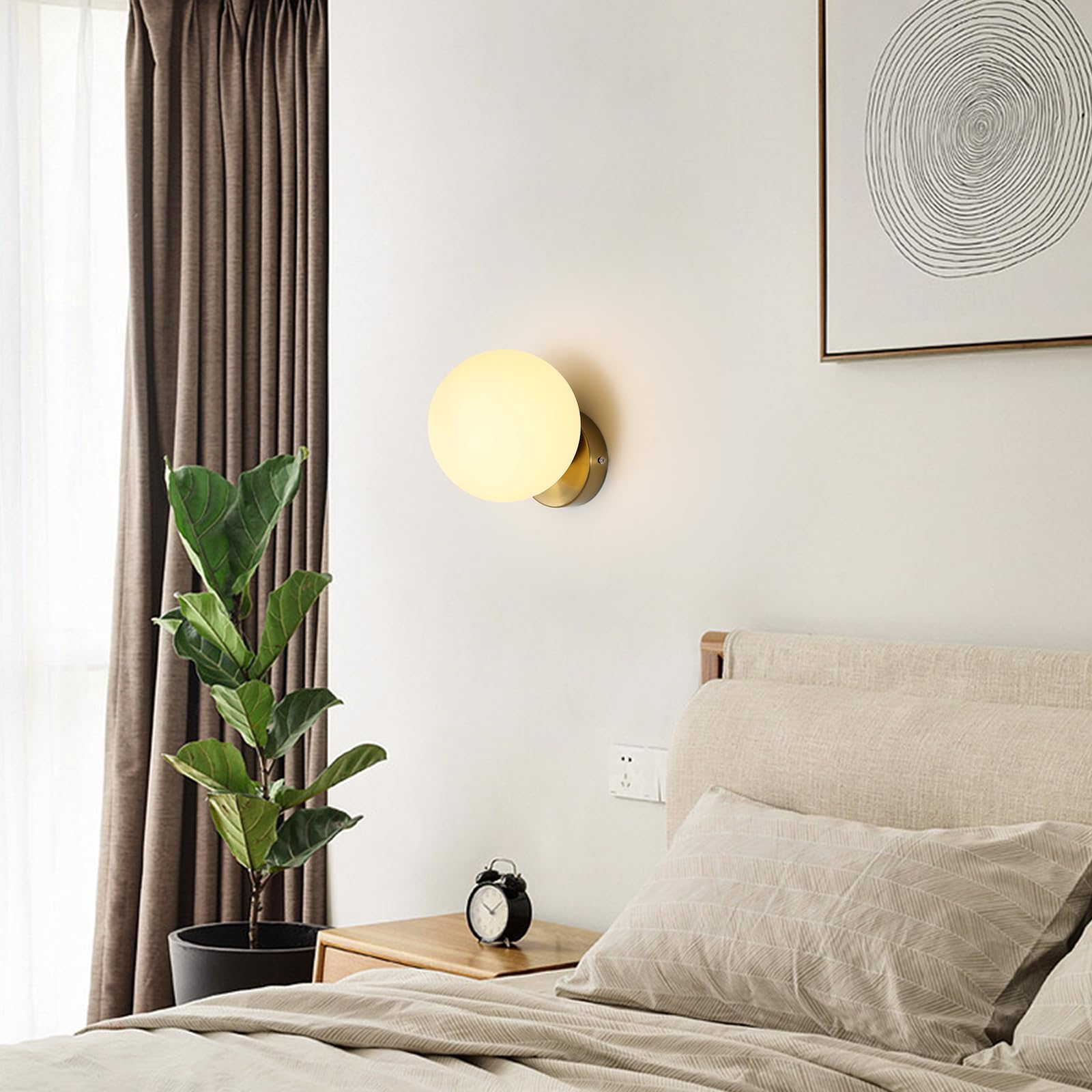 Applique da Parete Interno, Lampada da parete Moderno, Lampada sfera, E27 Lampada a Muro Paralume di vetro 15CM per Camera da Letto, Soggiorno, Corridoio, Senza Lampadina