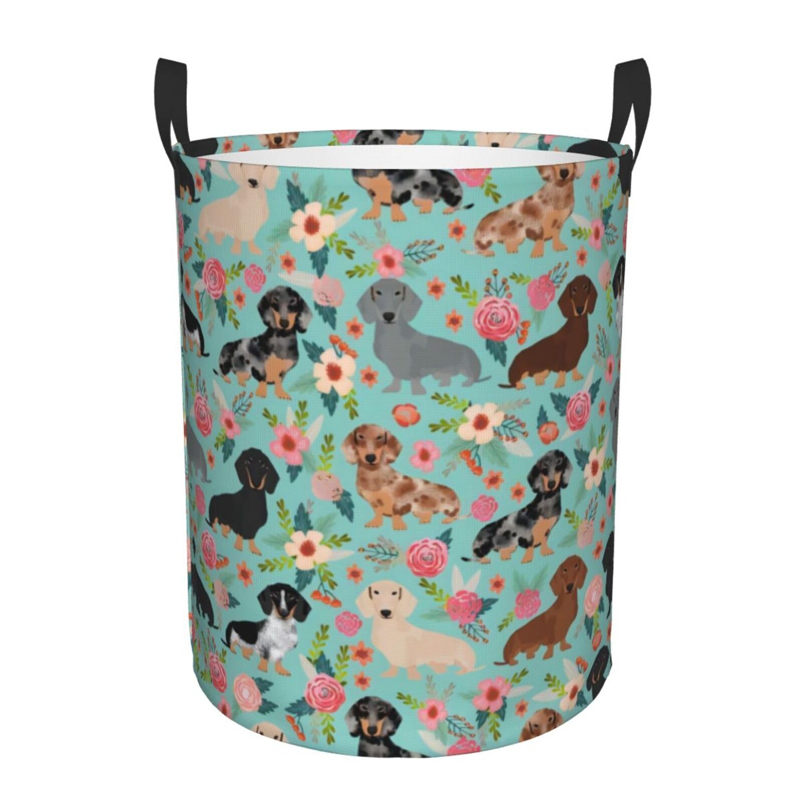 S Circular Hamper – Collapsible dachshund Print Laundry Basket