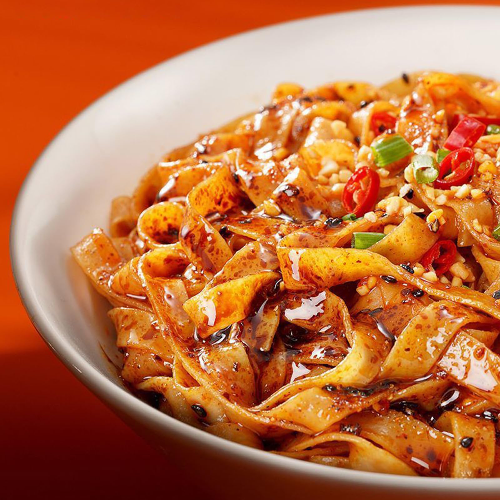 Sweet Spicy Ramen Noodles, Sichuan Specialty Red Chili Oil Wide Noodles, Chinese Chewy Instant Noodle, Non-Fried Knife Shaved Noodles Asian Snacks for Fast Diet (Pack of 4)