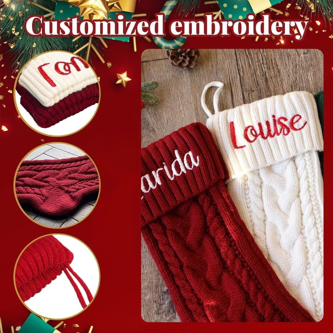Calcetines Navidad Chimenea - 46cm Medias de Navidad con Nombre del Bordado para Colgar, Medias de Navidad Personalizadas, Idea Regalo para Decoracion Navidad Hogar, 4 Pieza