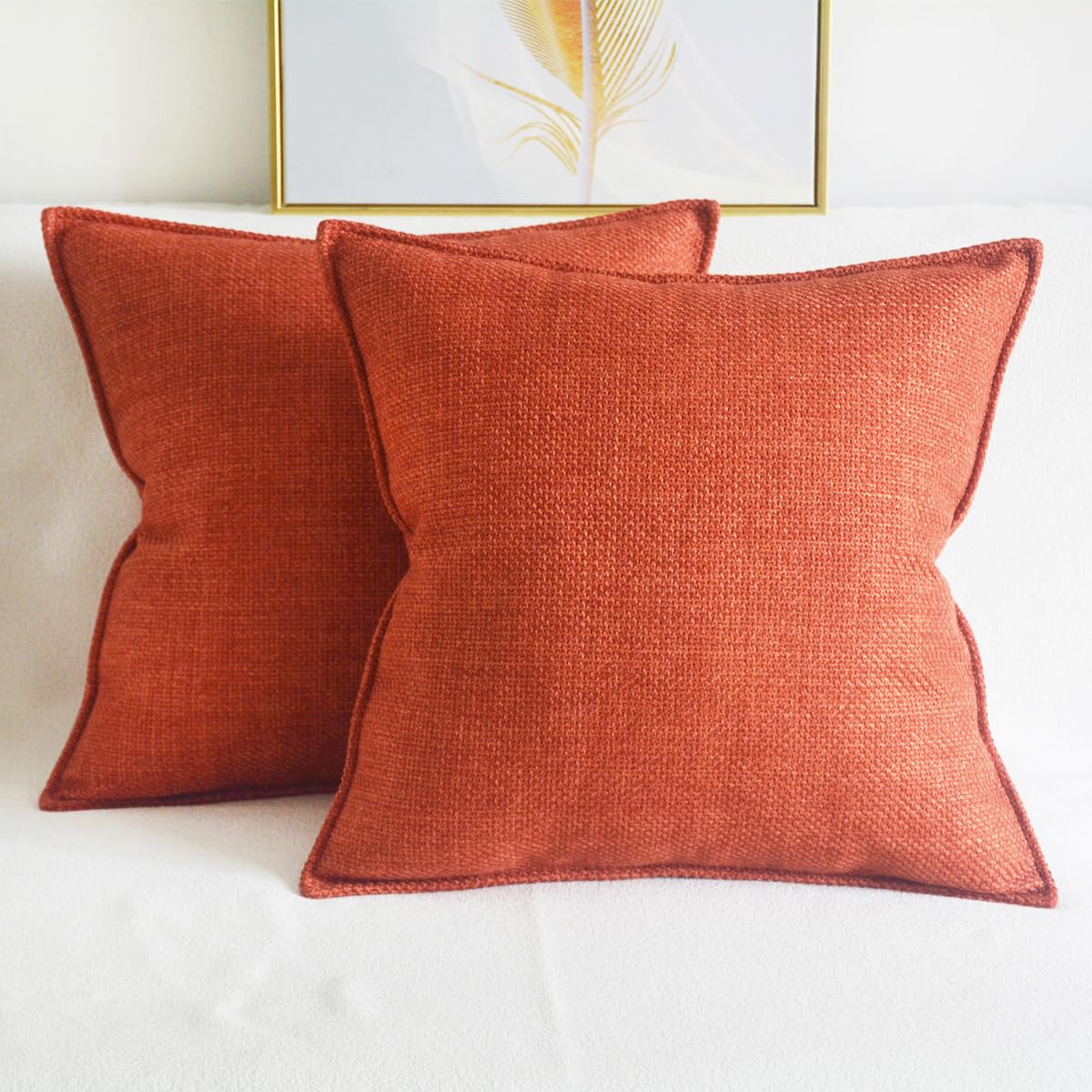 Lutanky Linen Cushion Covers 45x45cm Orange-red Elegant Square Throw Pillow Covers (Pack of 2) for Sofa Bedroom Home Decoration Breathable Pillowcases with Invisible Zipper 18x18 Inch - Image 2