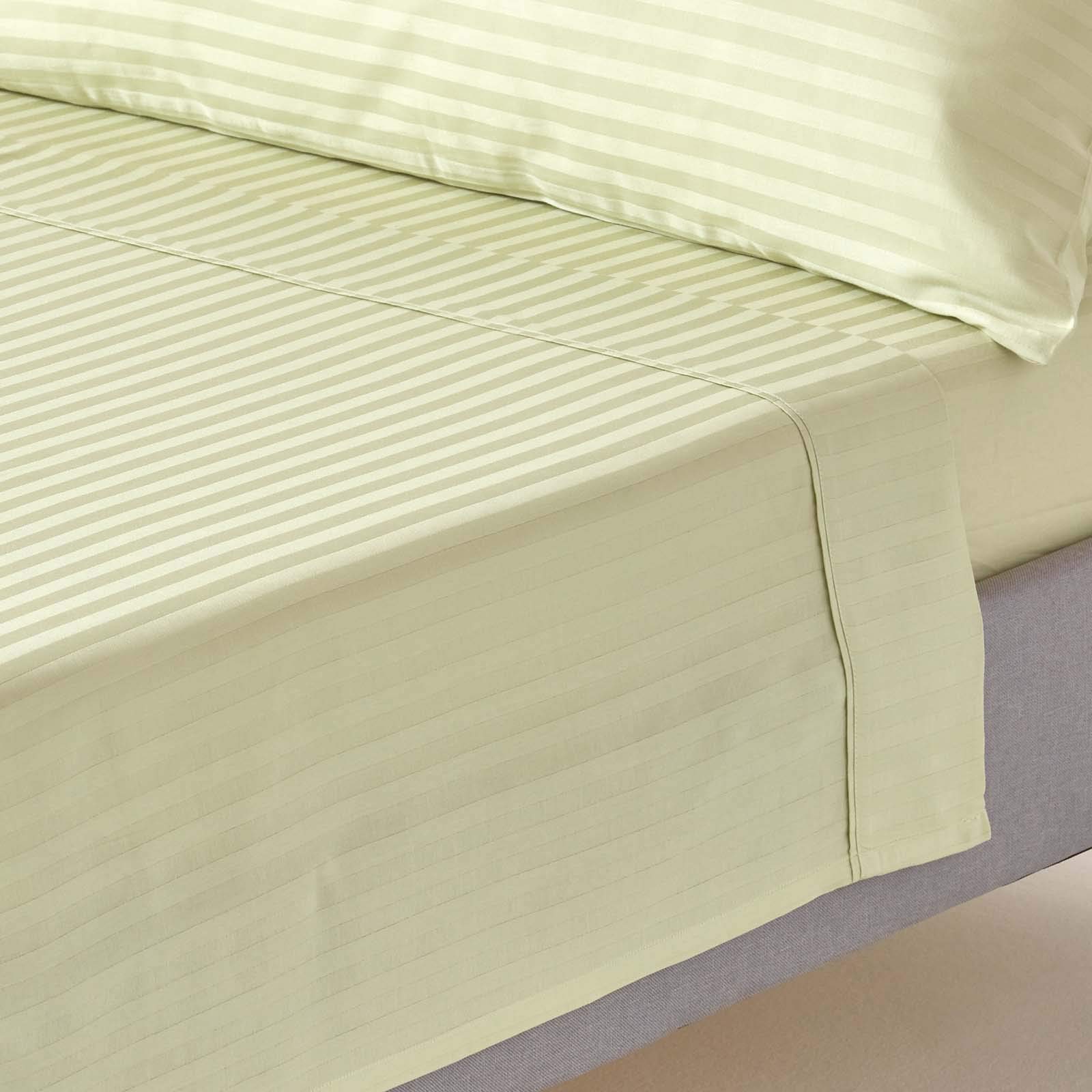 Homescapes Green Silky 330 Tc Egyptian Cotton Satin Stripe Flat Sheet - Sage - Super King