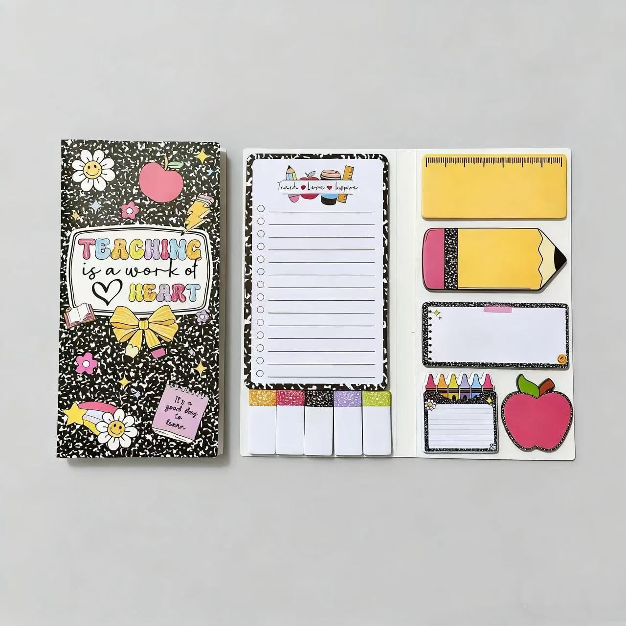 Black Leopard Print Teacher's Day Sticky Notes Set, 550 Sheets,Cute Cartoon Dog Post It Notes with 3 Point Pens, Self-Adhesive Writing Memo Pages Back to School Office Supplies