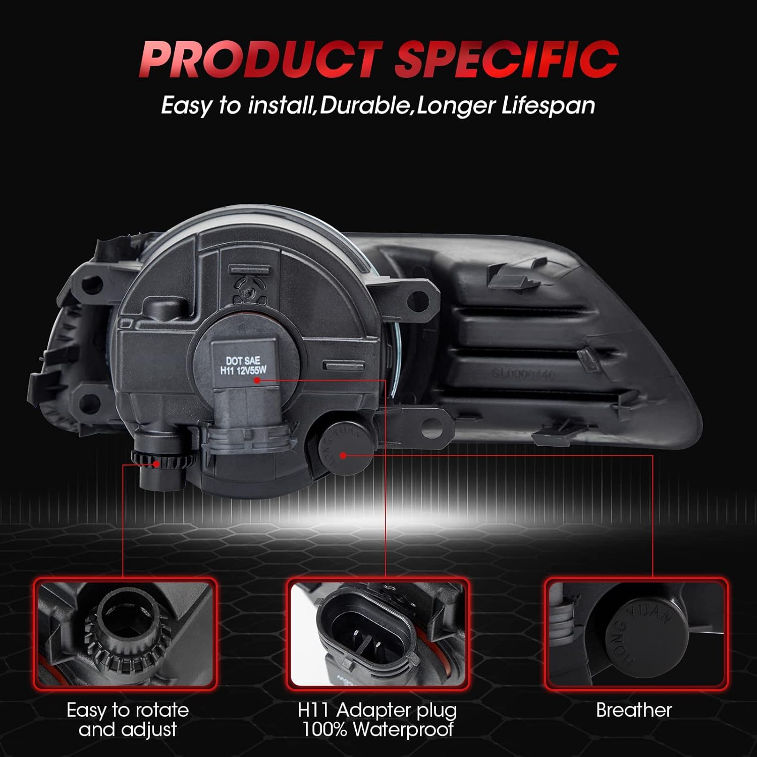 Fog Lights Assembly Replacement For 2007 2008 2009 Toyota Camry With Halogen Bulbs Included Switch And Wiring Kit(Clear Lens