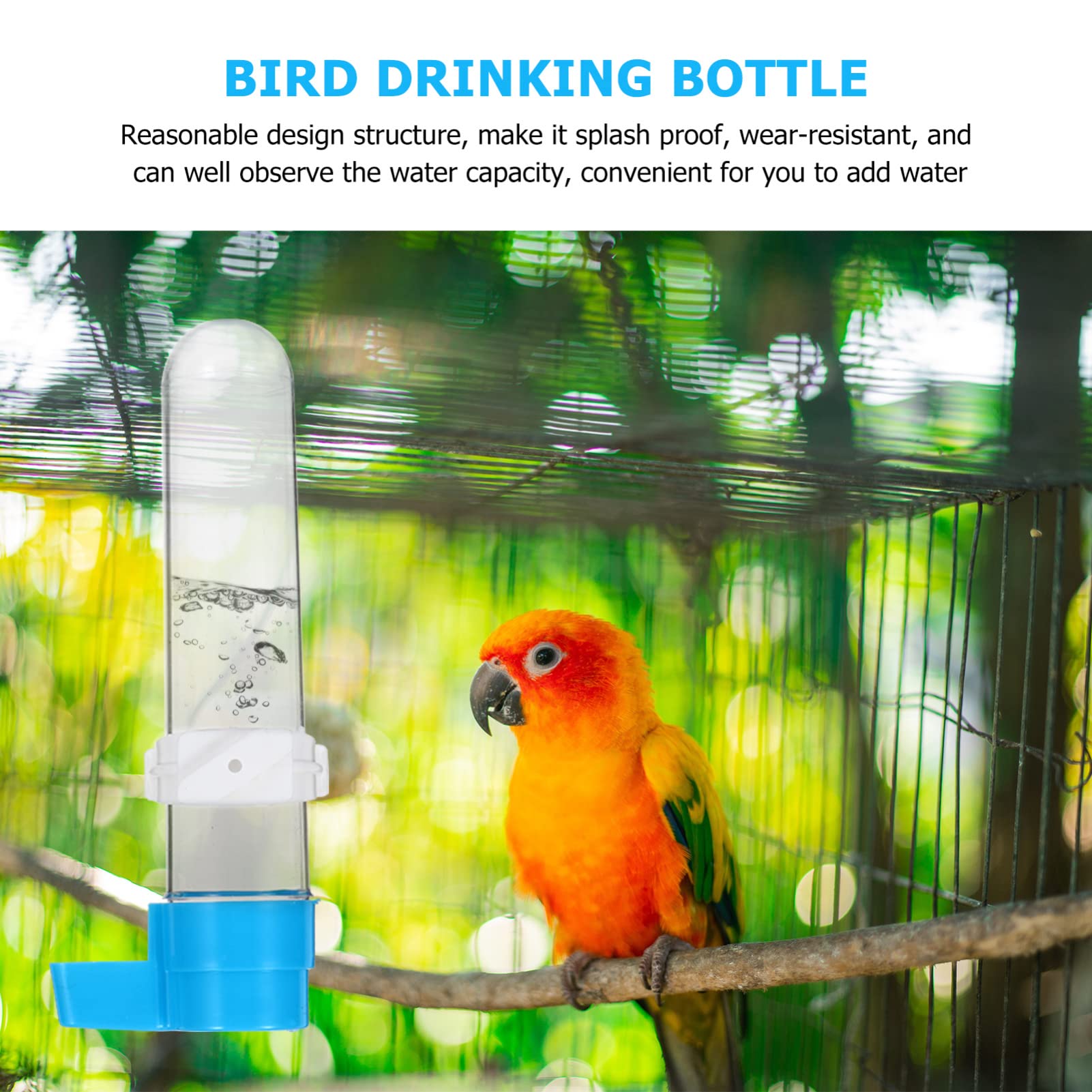 ABOOFAN 10piezas Bebedero Automático para Pájaros Botella De Agua para Diseño De Plástico Transparente y Base Azul para Jaulas De Aves