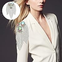 Vista 3 de Rhinestone Fringe Hombro Epaulette con cuentas borla cristal hombro DIY ropa (plata 1)