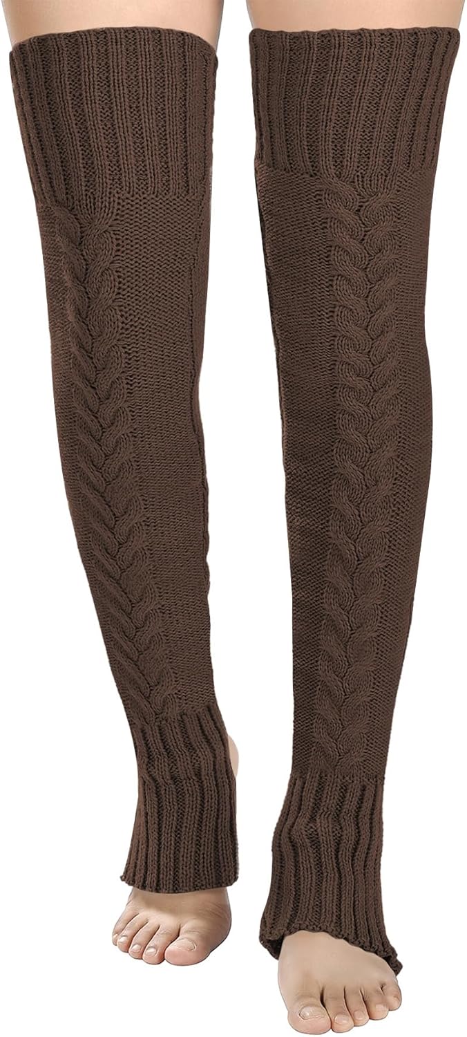 Women's Cable Knitted Thigh high Leg Warmers Extra Long Stirrup Over Knee High Warm Footless Socks Stockings - Image 2