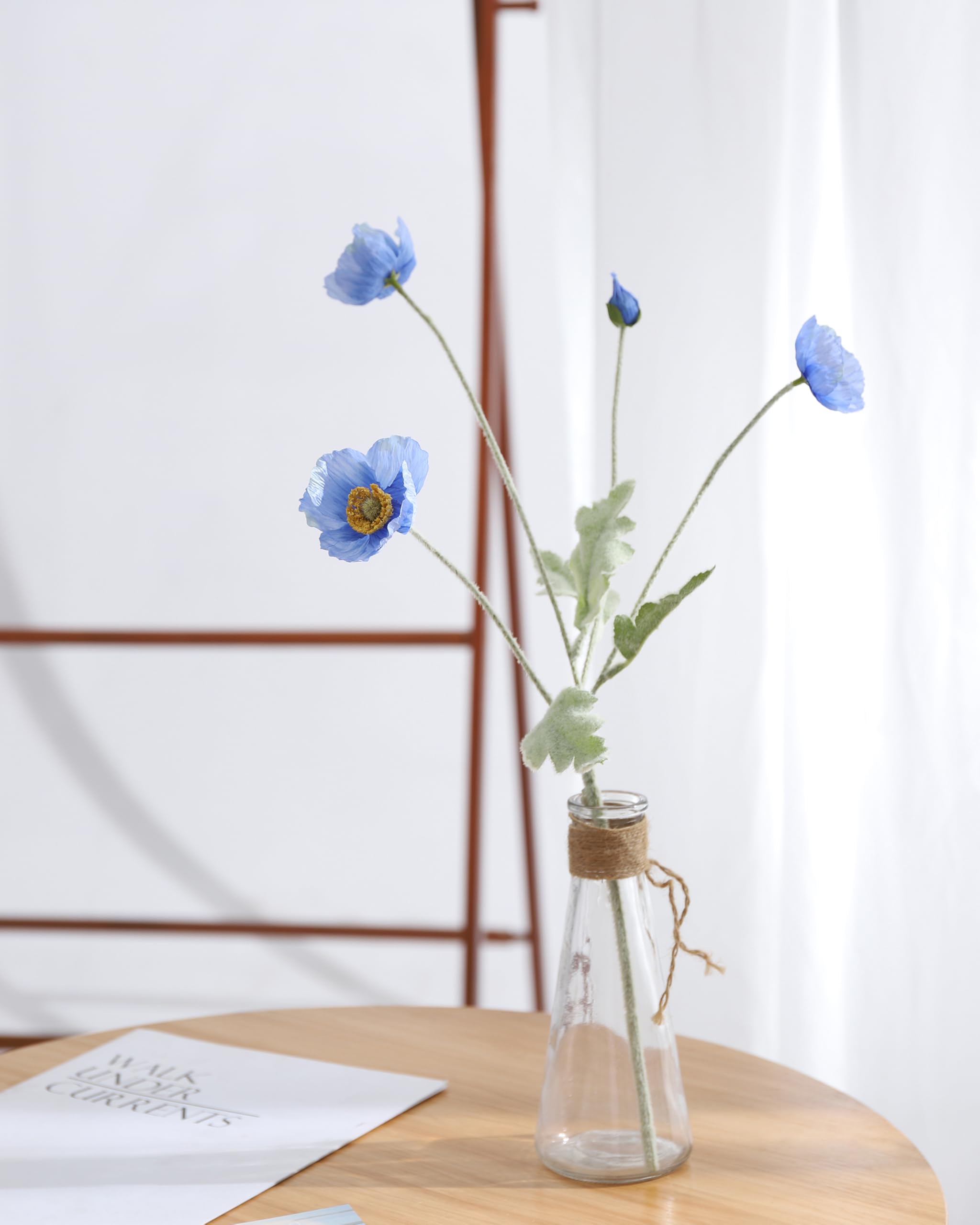 DuHouse 6 Pcs Artificial Poppies Flowers Silk Poppy Flowers for Home Table Centerpieces Decoration Office Wedding(Blue) - Image 3