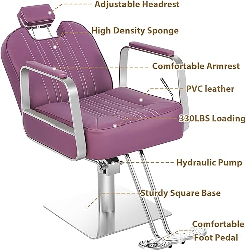 Miniatura 7 de Silla de salón para estilista, silla de peluquería para el hogar, silla de peluquería reclinable, silla de estilista con bomba hidráulica con