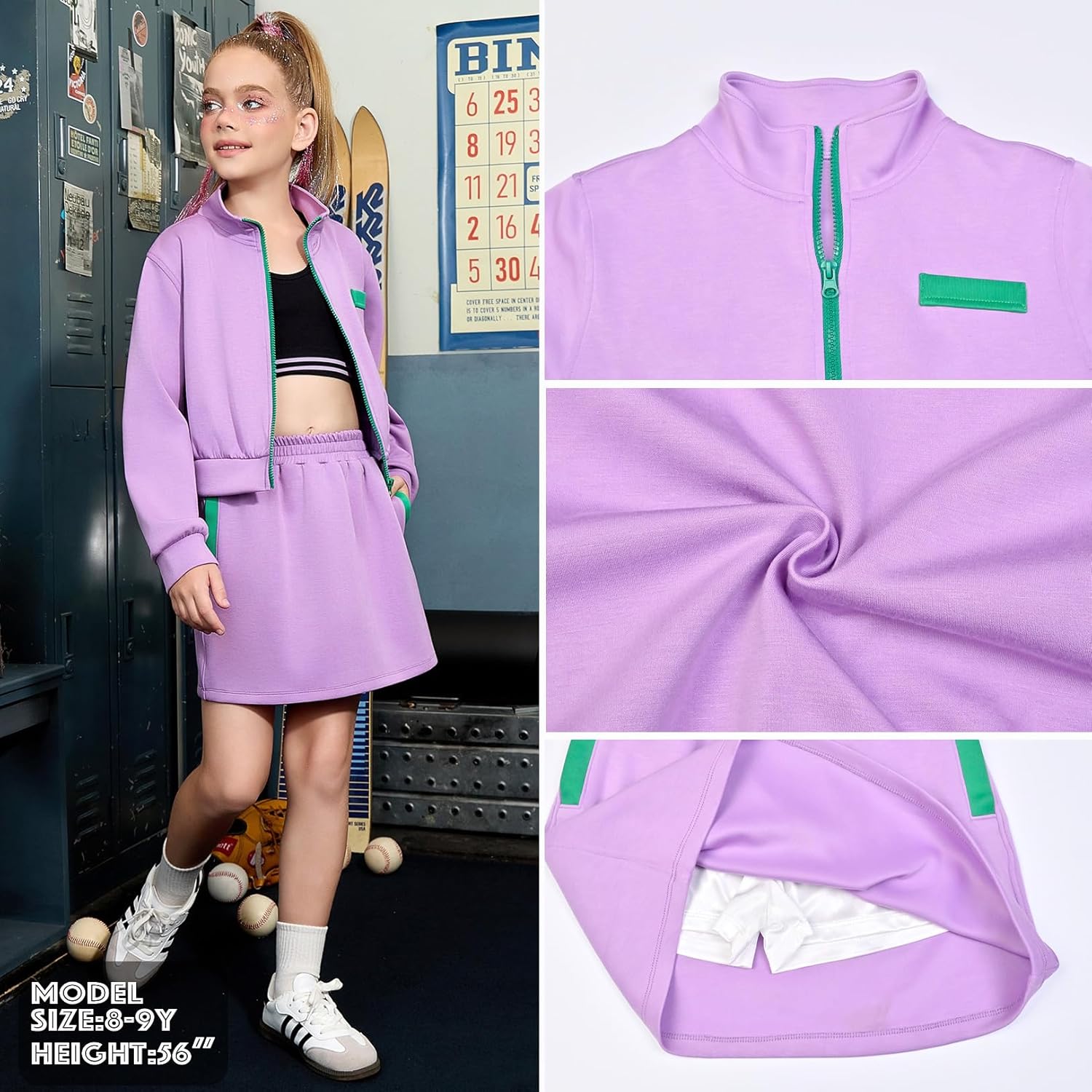 CHILDRENSTAR Girls Zip Up Sweatshirts and Skirt Sets 2 Pieces Fall Outfit Color Block Activewear Skorts For Kids - Image 5