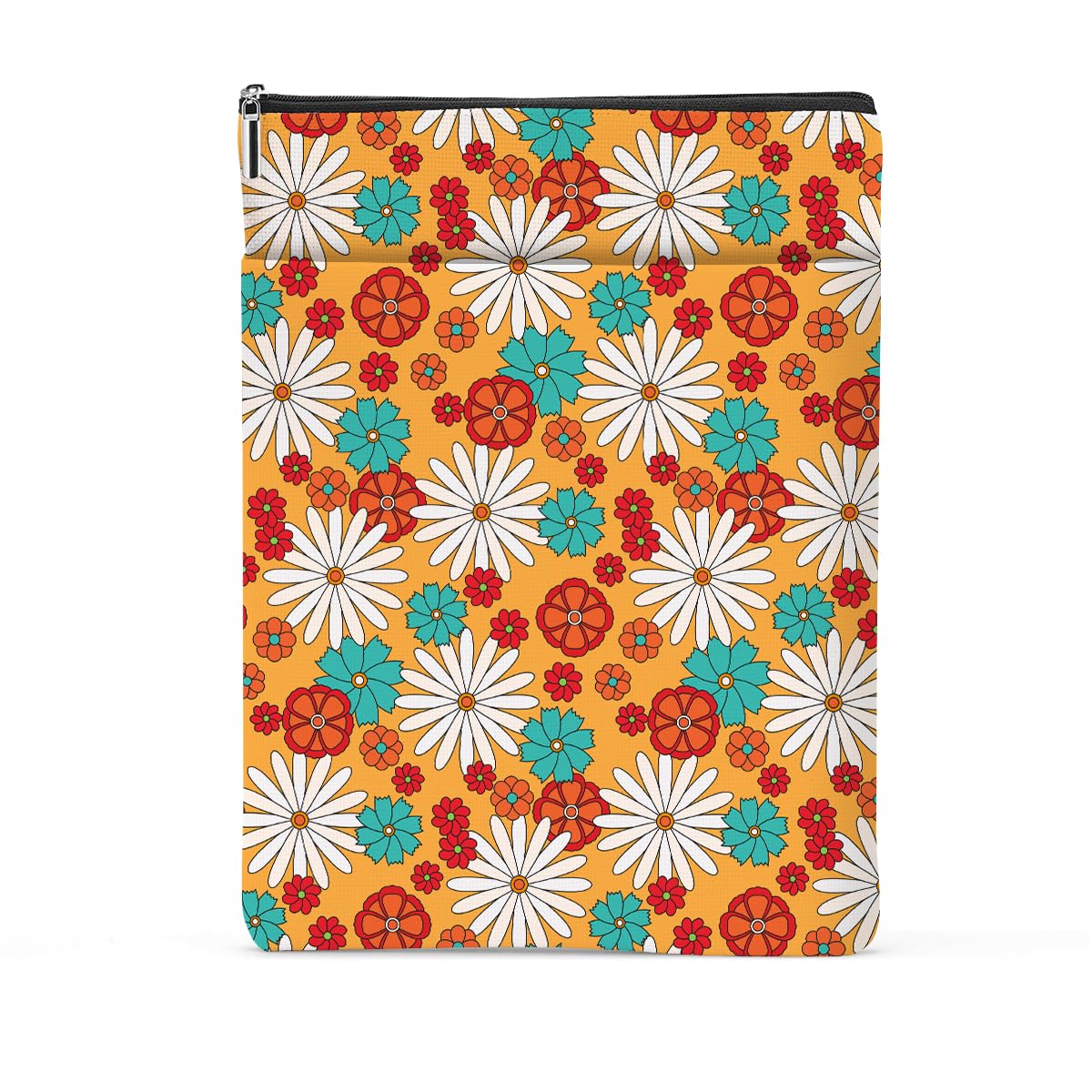 Retro Floral Daisy Pattern Book Lovers Gifts Waterproof Book Sleeve Book Pouch Book Protector with Zipper and Front Pocket BookCover Case for Women