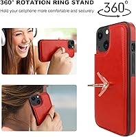 Vista 4 de ONETOP - Funda tipo cartera para iPhone 13 con soporte para tarjetas, anillo de rotación de 360°, bloqueo RFID, piel sintética, doble cierre Rojo