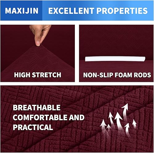 Miniatura 4 de MAXIJIN Fundas de sofá para sofá de 3 cojines, funda elástica de 1 pieza, protector de muebles con parte inferior elástica para niños y perros