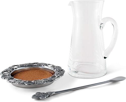 Arthur Court Designs - Jarra de vidrio de 3 piezas con posavasos y agitador, jarra de agua para agua fría, té helado, bebida de jugo de limonada de