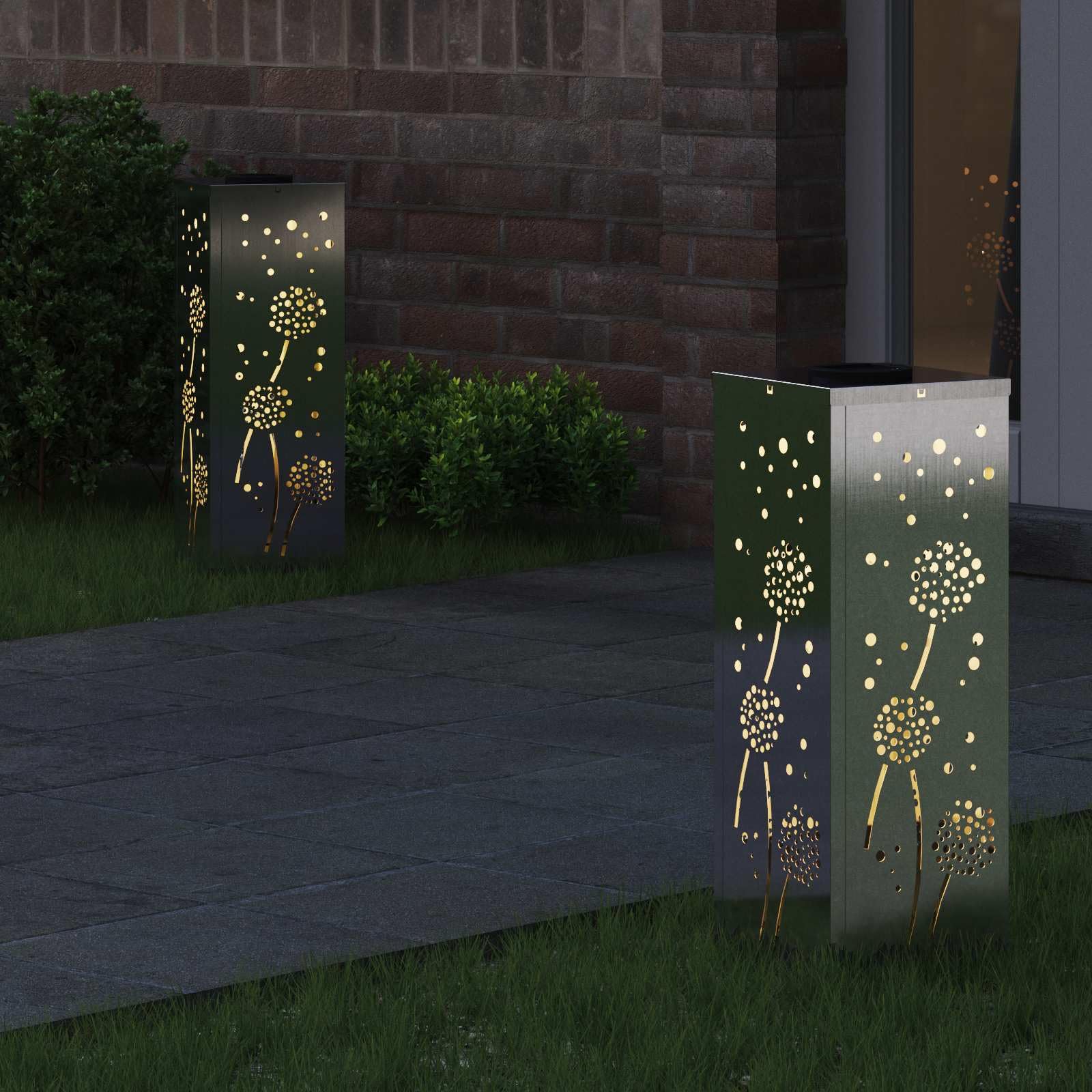 Luce di percorso LED solare 2 pezzi Argento Acciaio Inossidabile Lampada da Esterno per Vialetto, Cortile, Aiuole, Percorsi -M