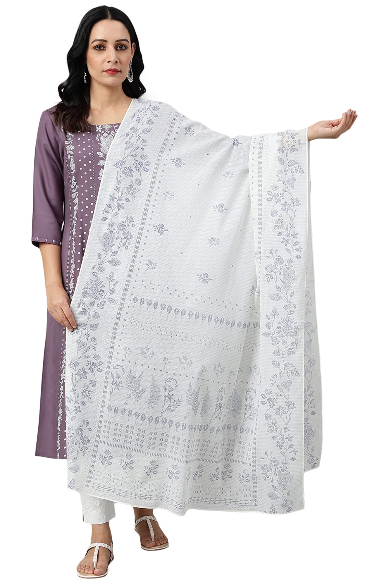 w for woman Ecru Voile Printed Dupatta-picture-26