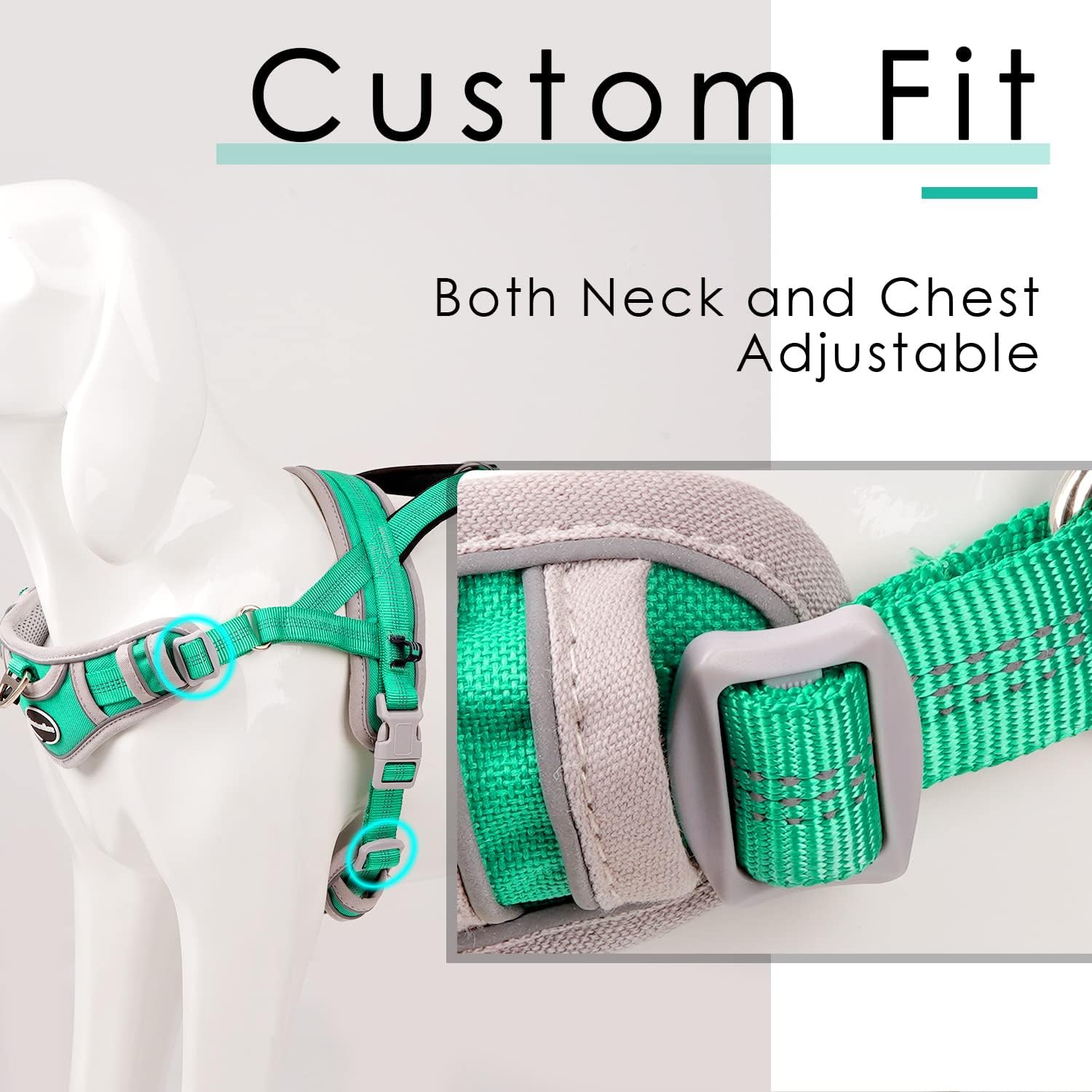 ADVENTUREMORE Dog Harness for Large Dogs No Pull, Sport Dog Halter Harness Reflective Breathable Dog Vest Escape Proof Dog Harness with Easy Control Front Clip Handle for Training Walking XL Green