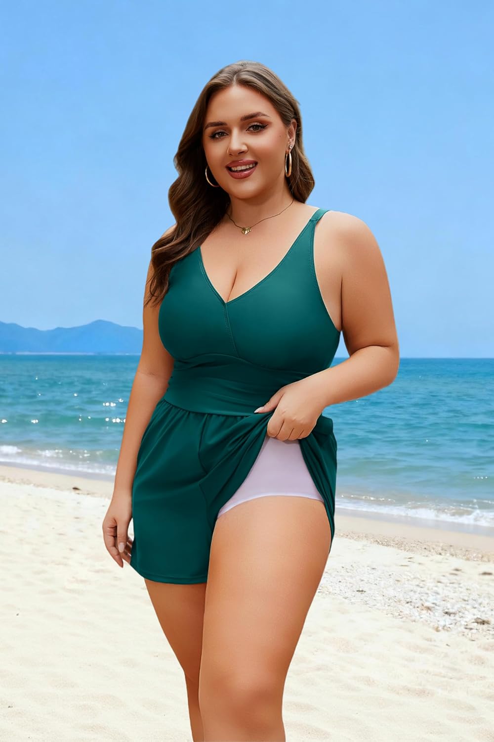 Plus Size Swim Romper Women One Piece Swimsuit Tummy Control Bathing Suit 2026 Modest Full Coverage Swimwear Shorts