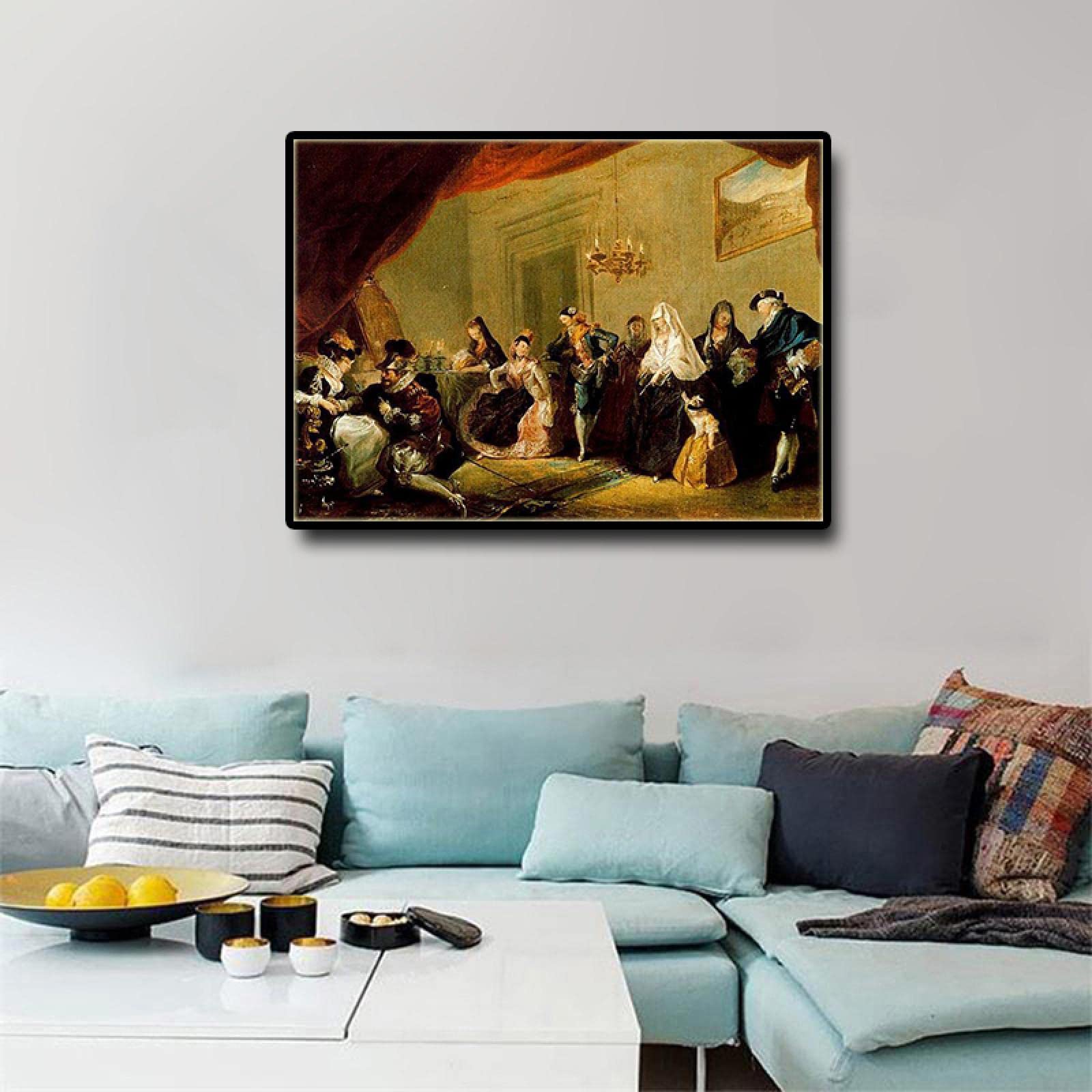 HEIMAO Impresiones en lienzo rococó. Obra Luis Paret y Alcázar. Ensayo de una obra de arte de comedia Cuadros de pintura para sala de estar 40x60cm Marco negro