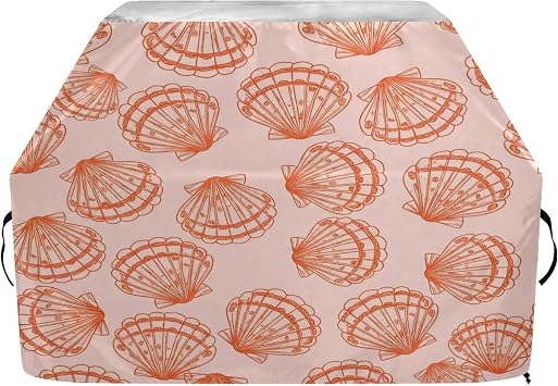 Blueangle Coral Shell Lineart Grill Cover - 65" Heavy Duty Waterproof for BBQ/Gas Grills, Windproof Edges All Weather Protection