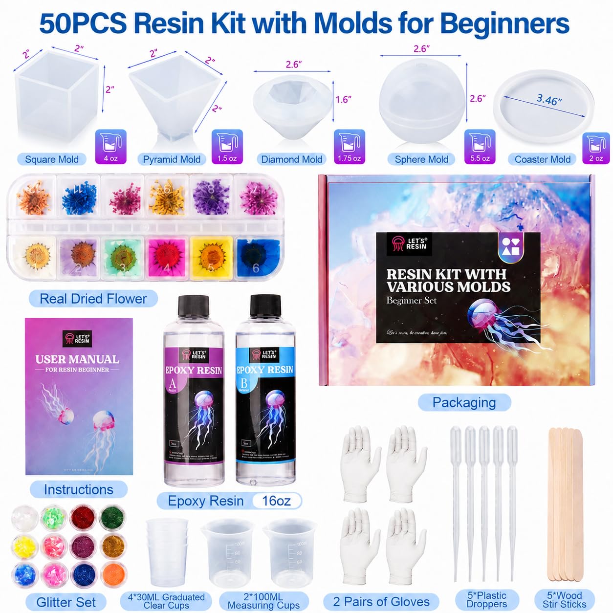 Beginner Resin Art Kit - Molds & Resin -3
