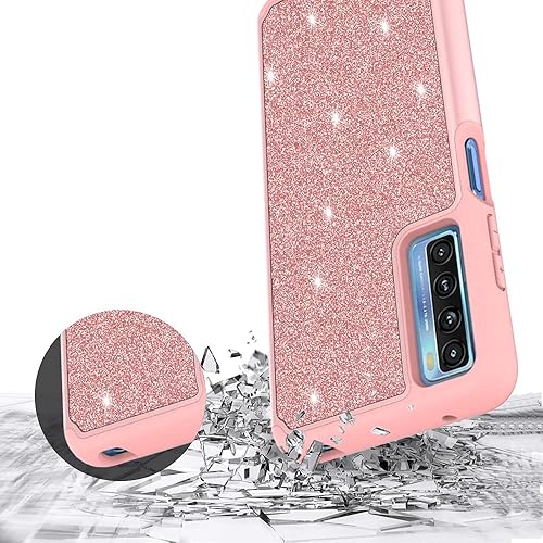 Miniatura 5 de Funda diseñada para TCL 20S con purpurina con vidrio templado, absorción de golpes, antiarañazos, resistente, duradera, protección contra caídas,