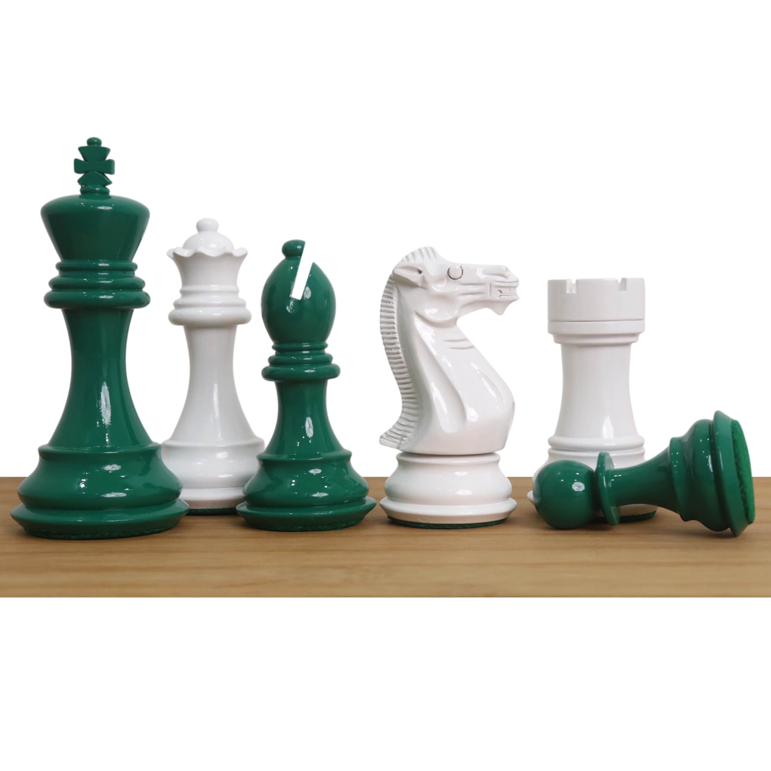 Royal Chess Mall - Set di scacchi in legno verniciato verde e bianco con pesi Pro Staunton da 4,1 pollici - Solo pezzi degli scacchi