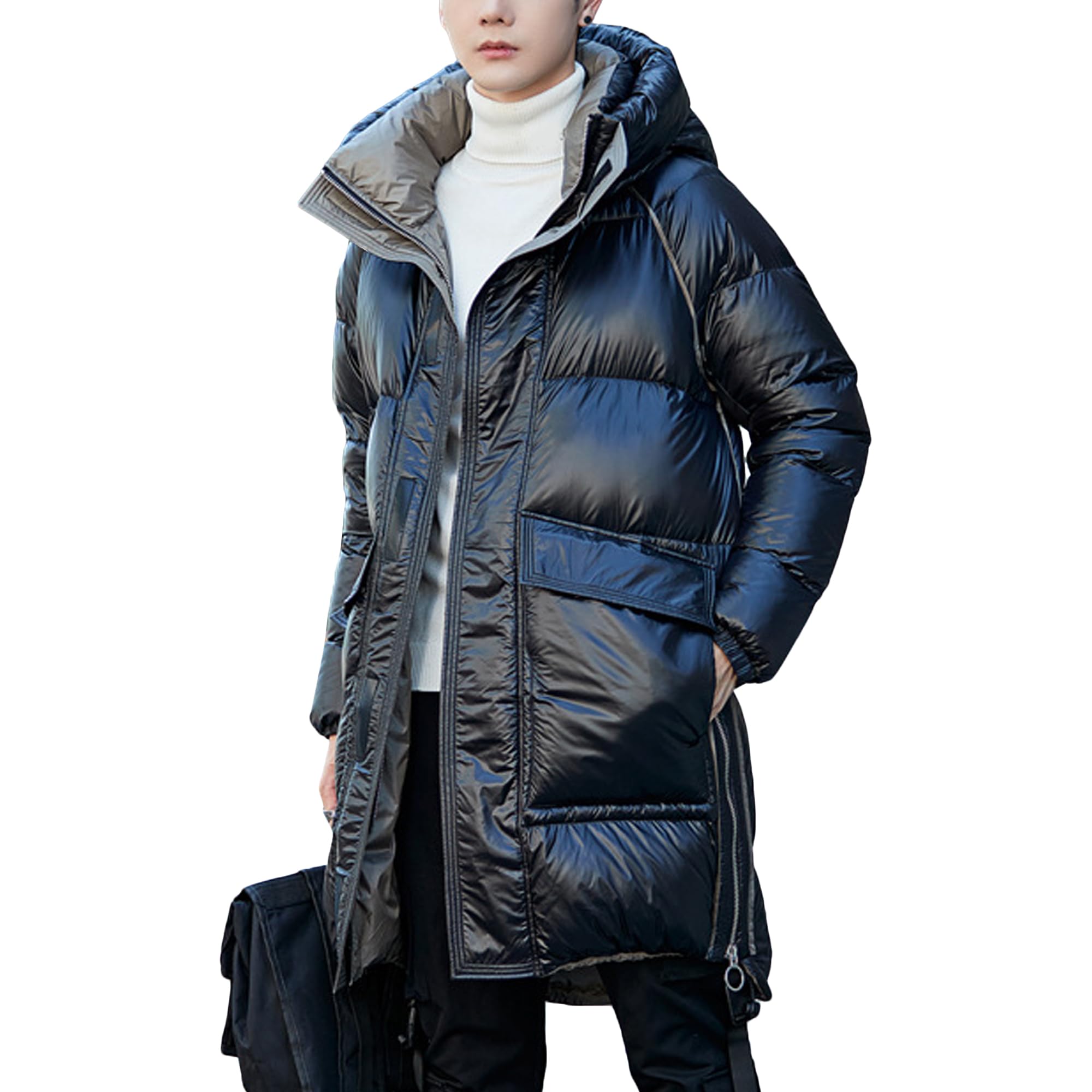 Abrigo de invierno largo para hombre chaqueta acolchada e impermeable con capucha 8