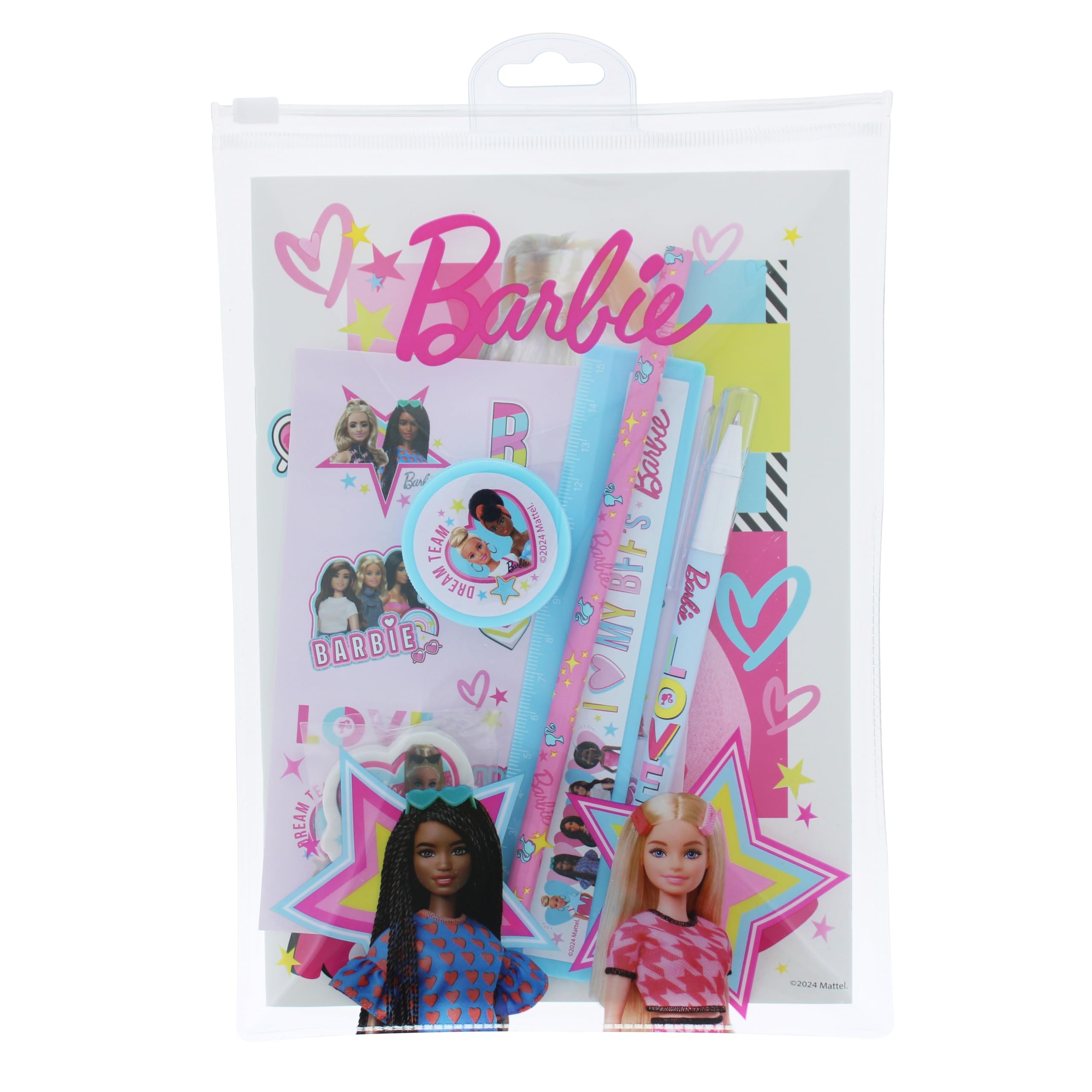 Barbie Super Stationery Set | School Supply Set for Girls | Stationery Kit with Exercise Book, Pen, Ruler, Eraser & Stickers | Back to School Supplies | Barbie Stationery Set