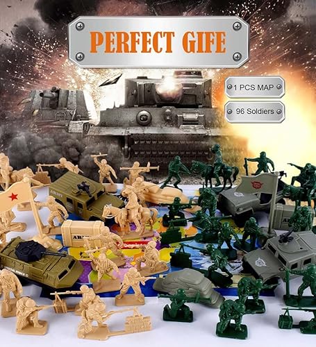 Miniatura 3 de 96 figuras de soldados de varias posturas con mapa militar, hombres del ejército de dos colores, soldados de juguete, figuras de acción para