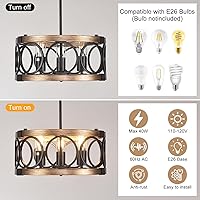 Vista 3 de Light Fixtures Ceiling Mount,3-Lights Semi Flush Mount Ceiling Light Fixture,15.7" Black Dining Room Chandelier Rustic Drum Chandelier Pendant Light