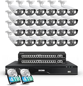 ZOSI 32 Channel 4K PoE Security Camera System, 24x 4K Spotlight Cameras Outdoor Indoor, Face Person Vehicle Detection, 2 Way Audio, 32CH 8MP Surveillance NVR with 8TB HDD for Business 24/7 Recording asin的图片