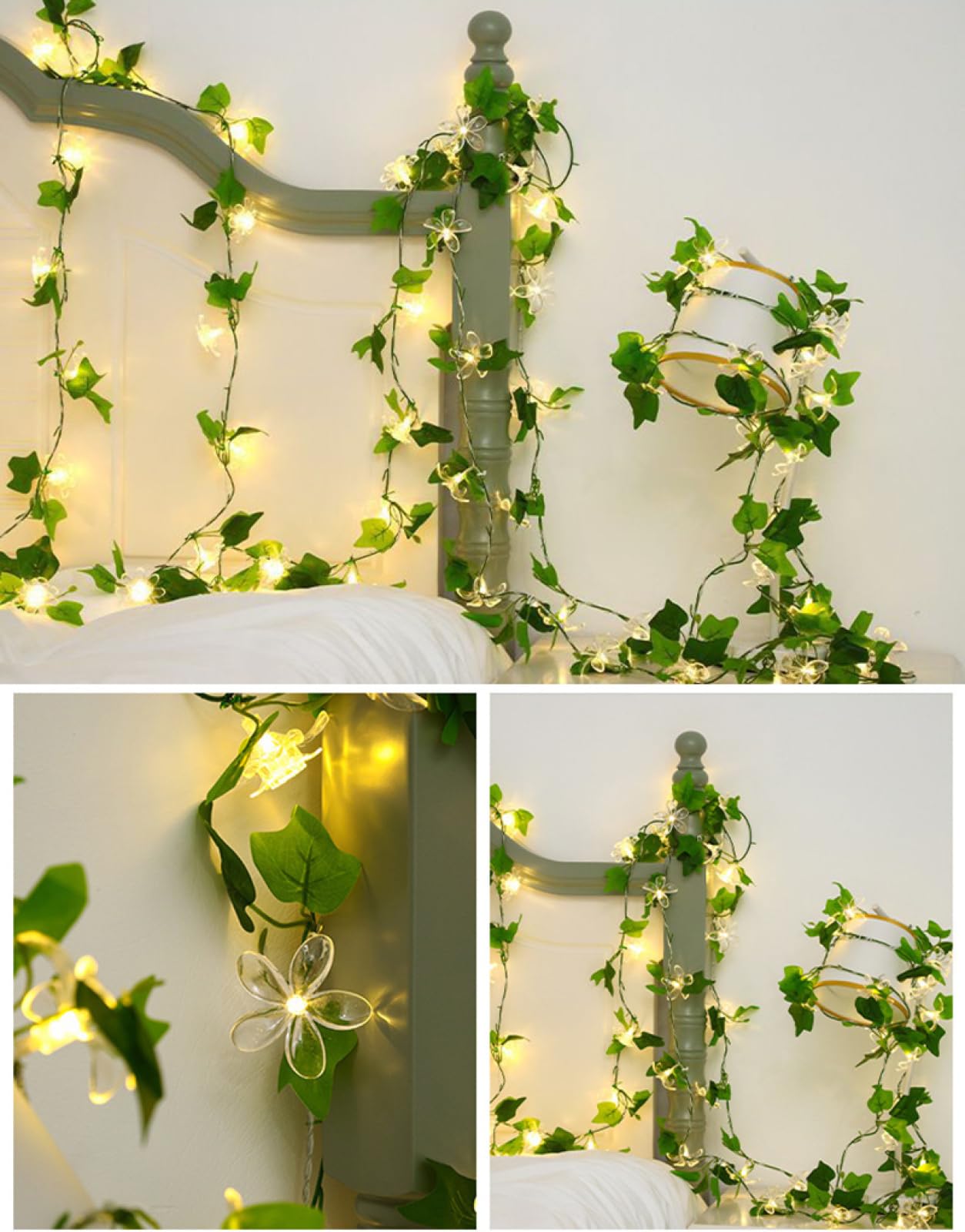 CAKERS Guirlande Lumineuse De Vigne De Fleurs Artificielles Avec Décor De Feuilles Vertes|Guirlande Lumineuse LED|Plantes Artificielles Lampes D'ambiance,A-Blanc Chaud,10 M (32,8 Pieds)-100LED-USB
