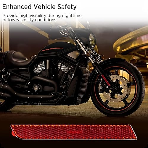 Miniatura 4 de evermotor Reflector rojo adhesivo para las patas delanteras inferiores de Harley, reflectores de seguridad de visibilidad nocturna de 5.66 pulgadas