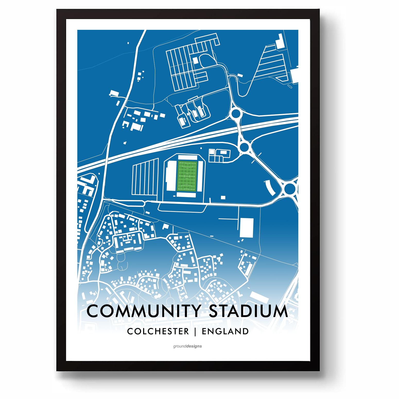 GroundDesigns COLCHESTER UNITED FC Football Gift Jobserve COMMUNITY STADIUM ArtMap Unframed A3 Print CUFC