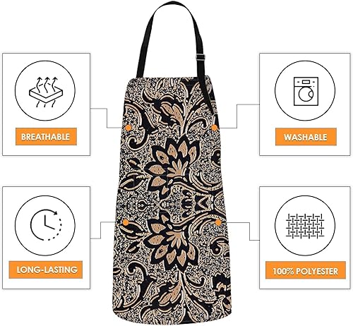 Miniatura 3 de Britimes Delantal de cocina para el hogar, cocina, horneado, jardinería, para mujeres y hombres, con bolsillos, beige, abstracto, textura en