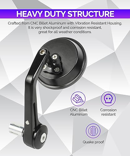 Miniatura 4 de Espejos de motocicleta, espejos de extremo de barra para manillar, accesorios de automóvil, espejos retrovisores laterales antirreflejos, se adapta