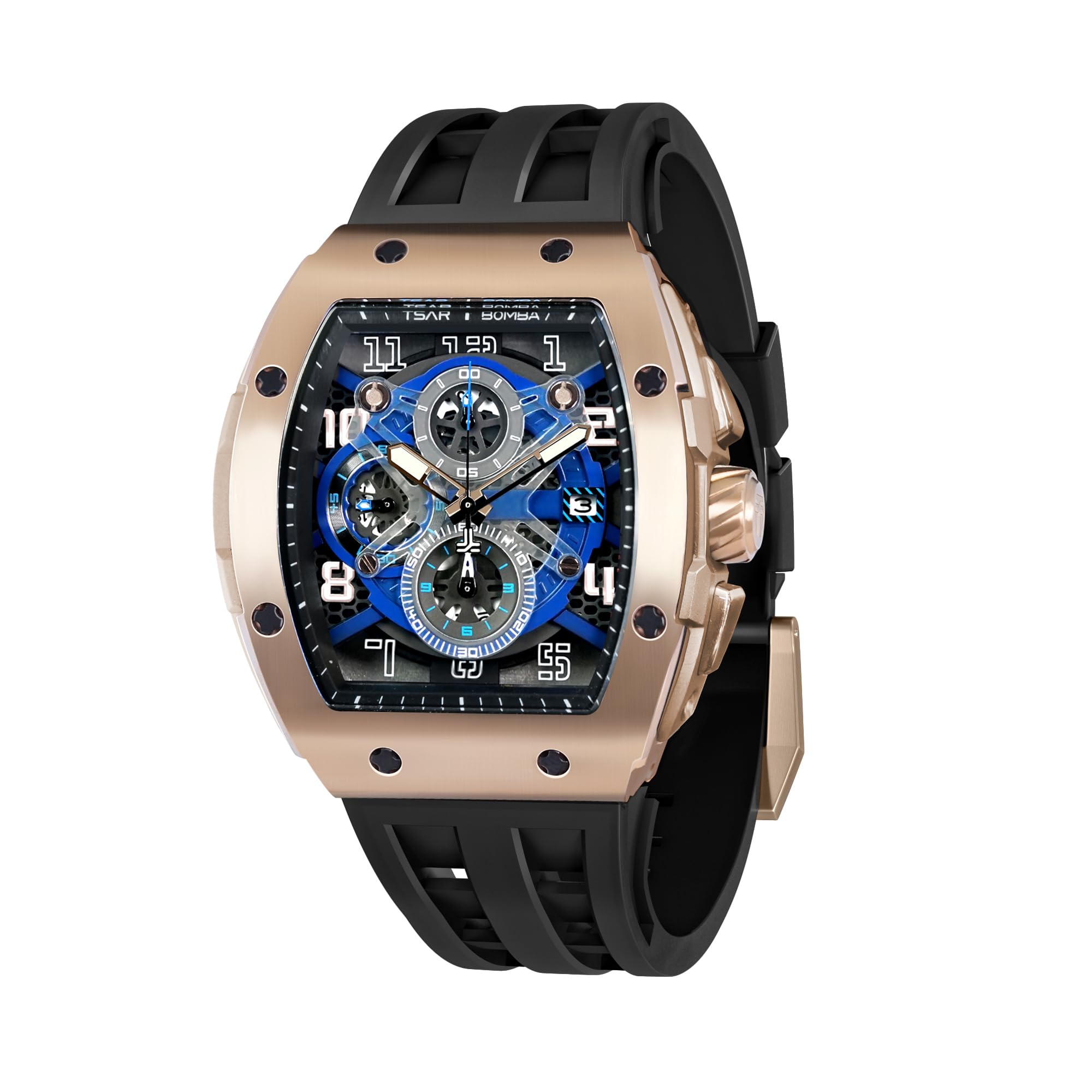 TSAR BOMBA Men's Watch Tonneau Design 50M Waterproof Chronograph Luxury Watches for Men with 316 Stainless Steel Case Square Sport Military Work Wristwatch with 22mm Watch Strap Stylish Men's Gift