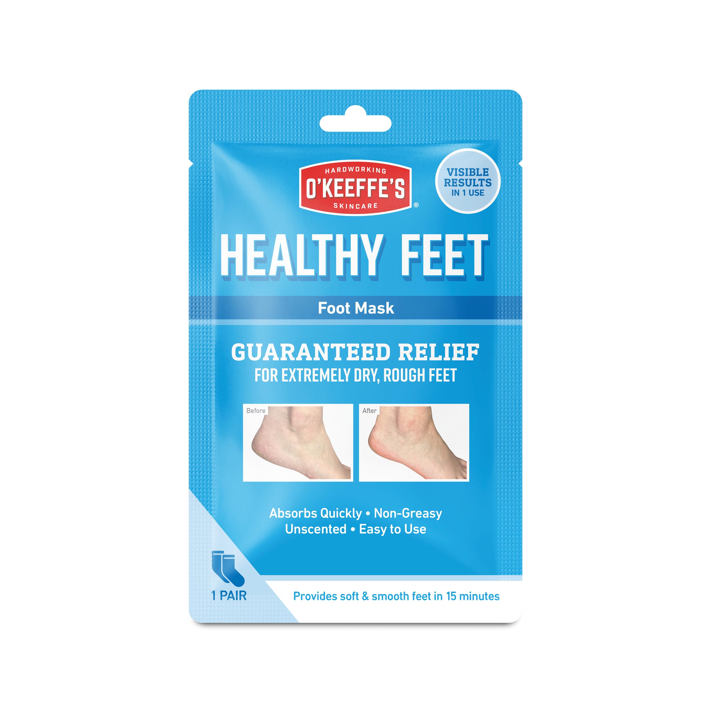 O’Keeffe’s Healthy Feet Foot Mask – Intensive Moisturising Sock Treatment for Extremely Dry, Rough Feet & Cracked Heels – Visible Results in One Use