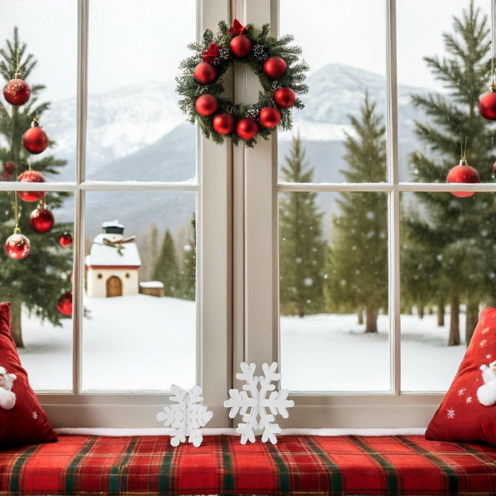 TOYANDONA 32 Pezzi Decorazione Natalizia Fiocco di Neve in Legno Bianco 3d