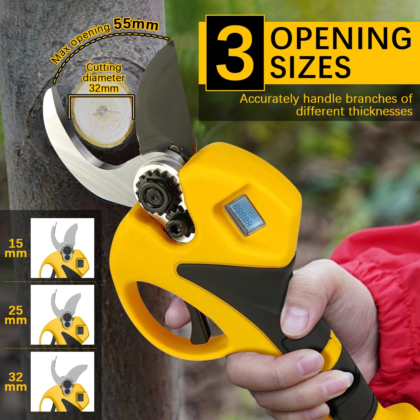 Tijeras de Podar Eléctricas 55 mm a Batería Brushless, Sin batería | Compatible con Dewalt 20V Batería, Pantalla LCD, Para Jardinería