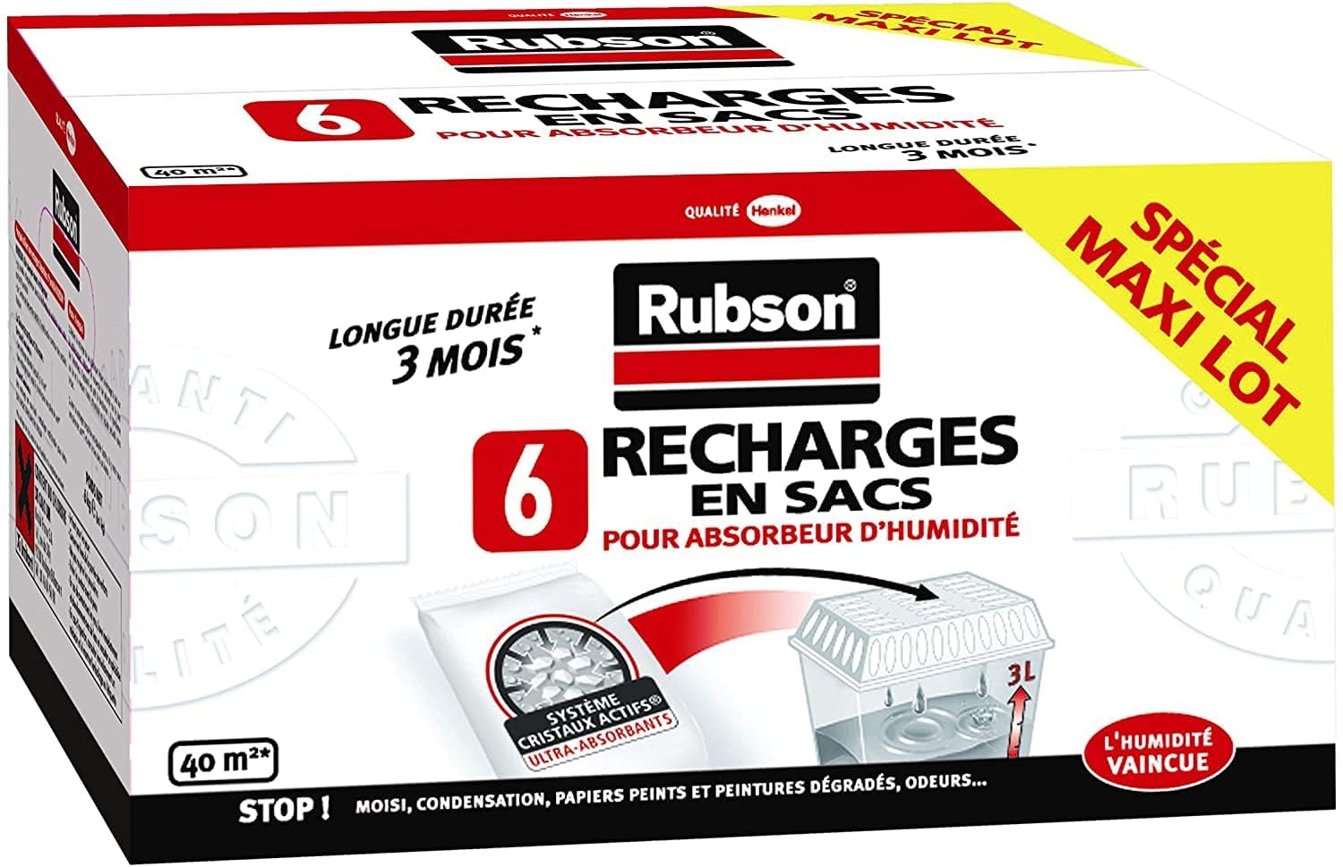 RUBSON Absorbeur CLASSIC Recharge Lot de 6 pour déshumidificateur maison