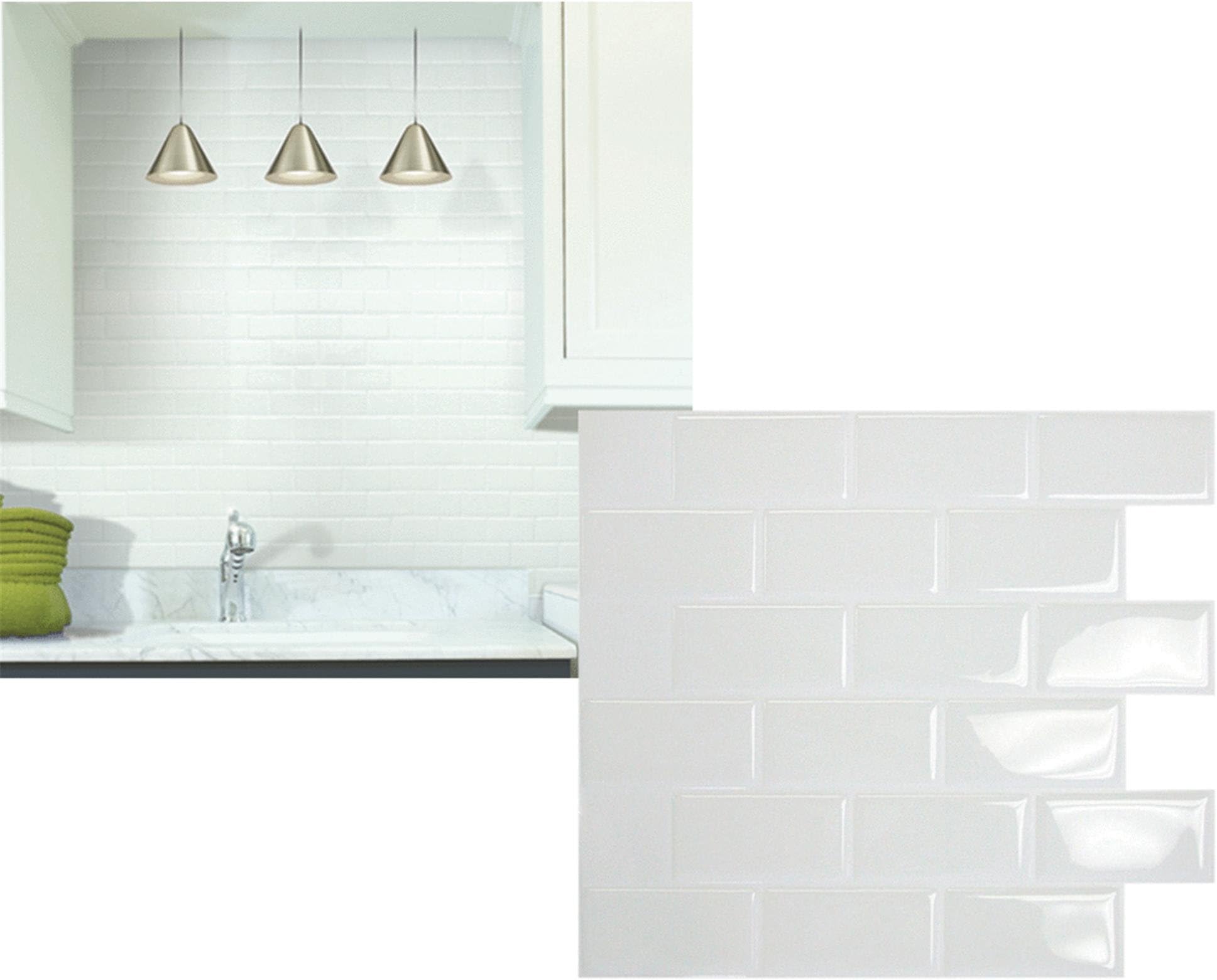 QUINCO AND COMPANY SM1020 Mosaik High-Gloss Mosaic in White I Tile (Set of 6), 10.96" x 9.75" (27.84cm x 24.64cm)