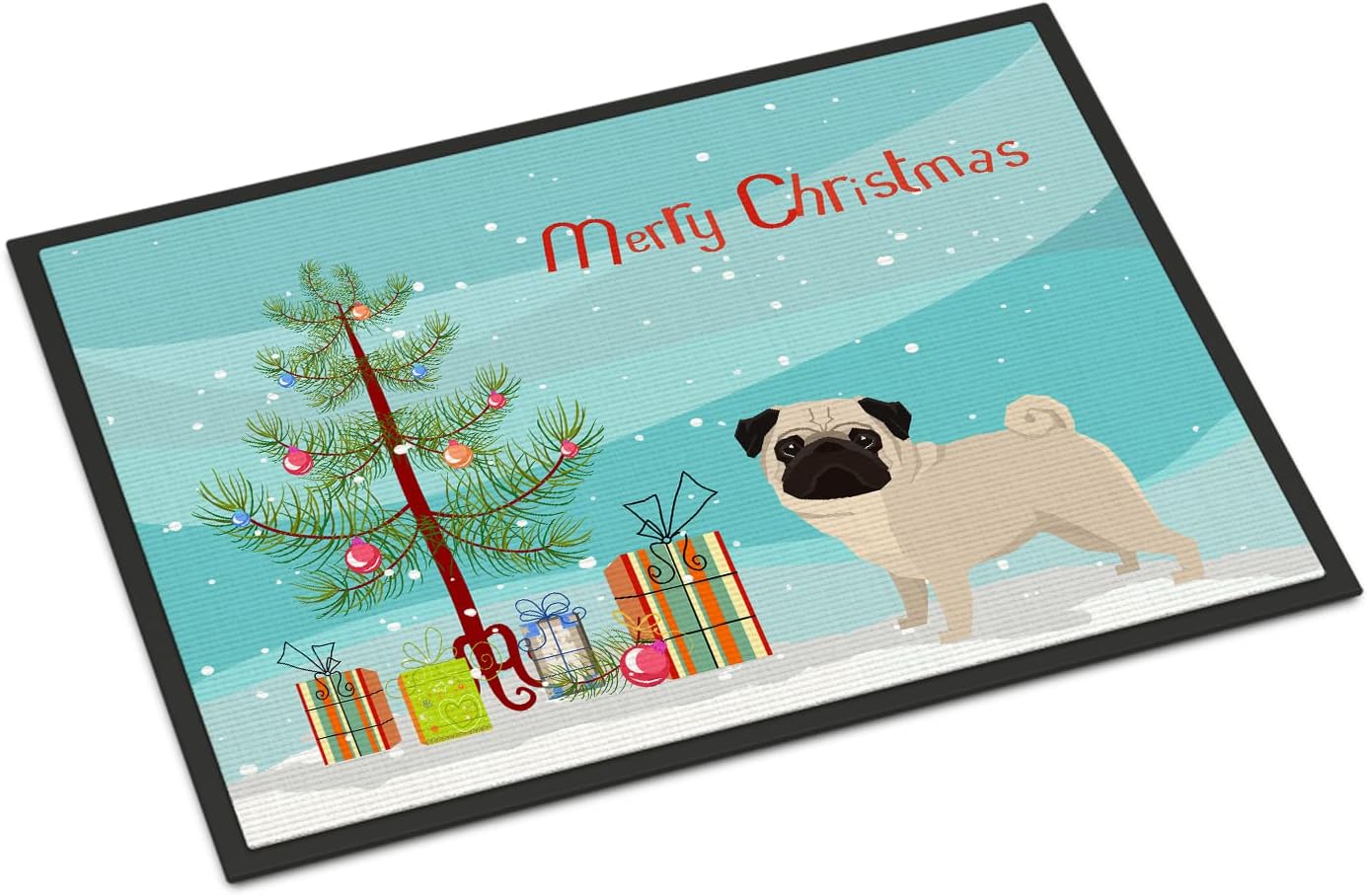 Caroline's Treasures CK3557JMAT Pug Christmas Tree Doormat 24x36 Front Door Mat Indoor Outdoor Rugs for Entryway, Non Slip Washable Low Pile, 24H X 36W