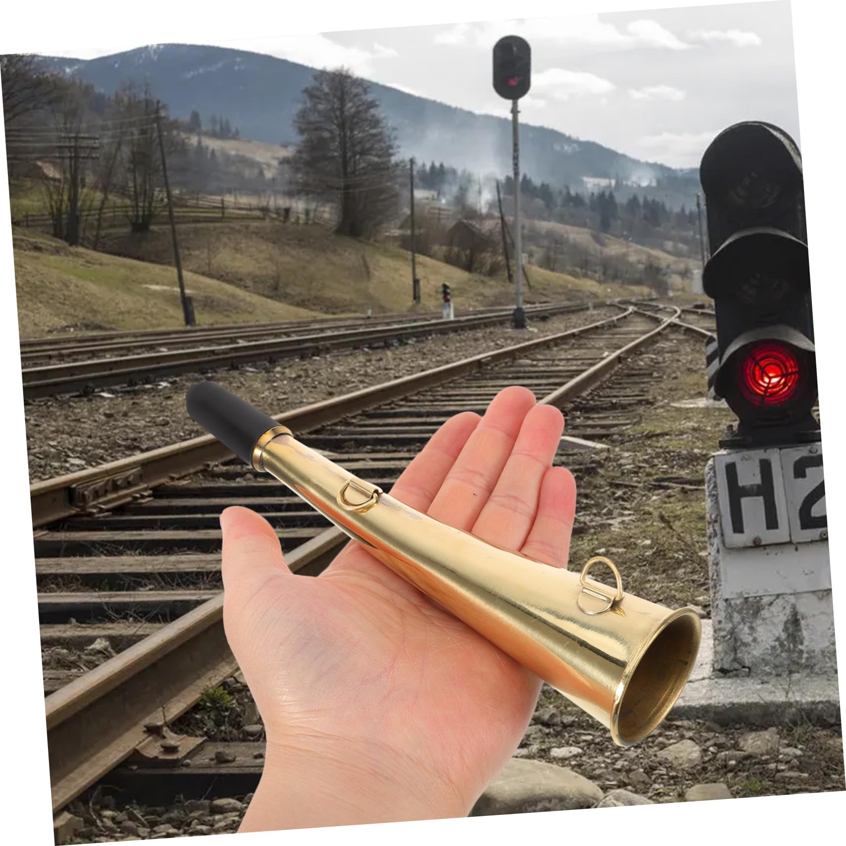 Beaupretty Hornzipfel Kupferhorn Straßenhupe mit Klaren und Lauten Klang Einfach zu Bedienen als Eisenbahnhornglocke für Signalgerät im Schienenverkehr