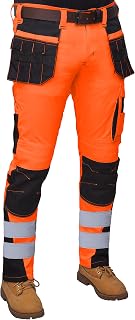 HASHOOB TRADING FZE Men’s Hi Vis Trousers high Visibility Cargo Workwear Soft Heavy Duty Multi Pocket Easy Care Pants Reflective Tape Work Trousers